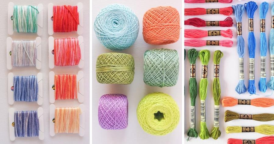 Embroidery floss, pearl cotton and variegated floss, hand embroidery thread