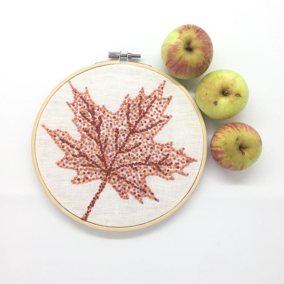 Hoop art - hand embroidered pictures 11 Autumn leaves - Maple - hand embroidered hoop art with apples