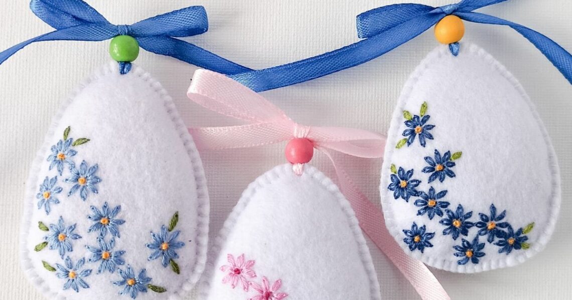 Easter Egg felt decoration with Daisies 33 Easter Egg felt decorations with Daisies embroidery