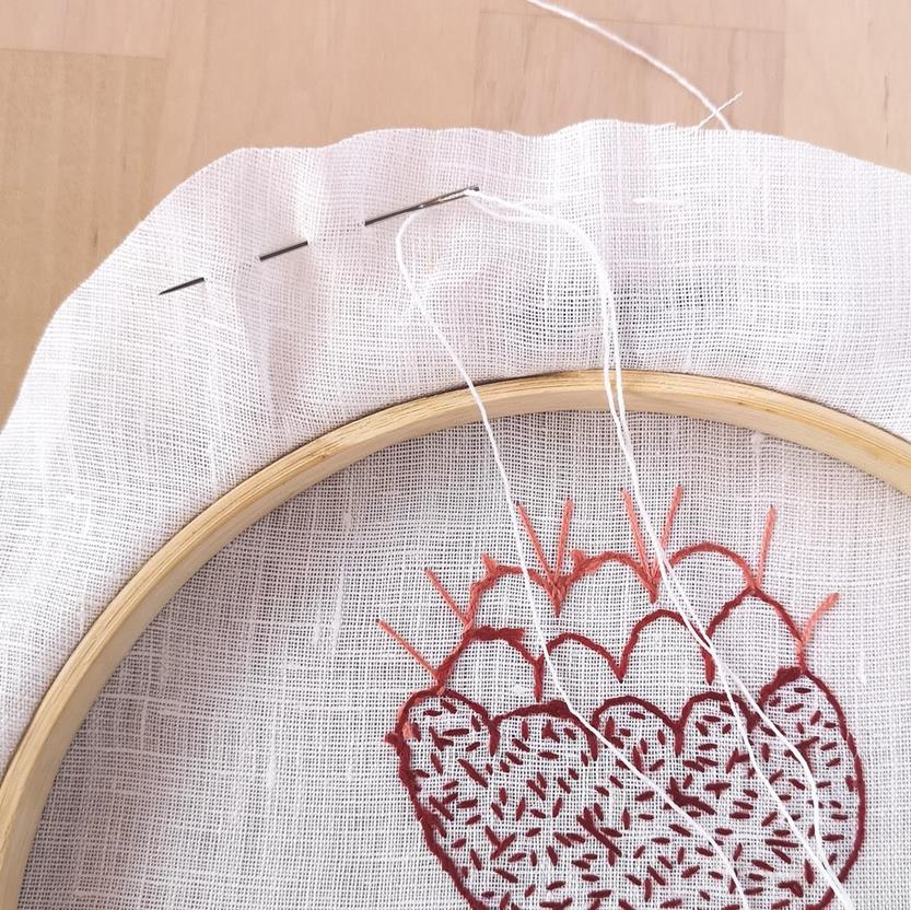 Framing the embroidery in a hoop 4 Framing the embroidery in a hoop, running stitch