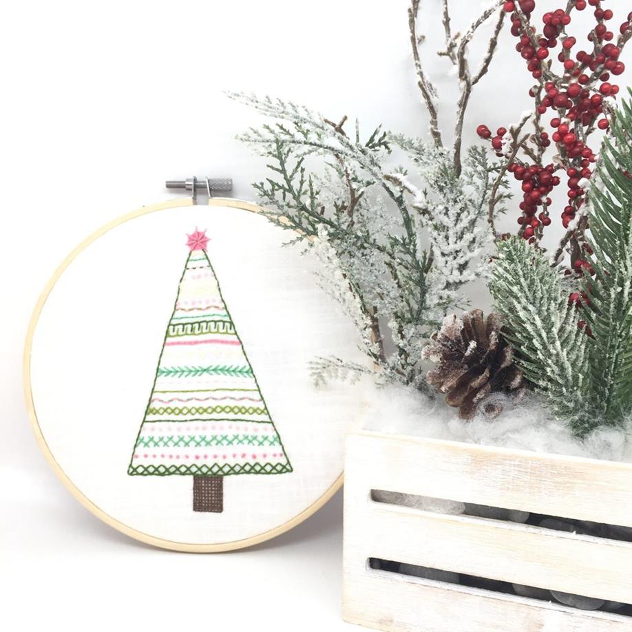 Christmas ornament with hand embroidered Christmas tree